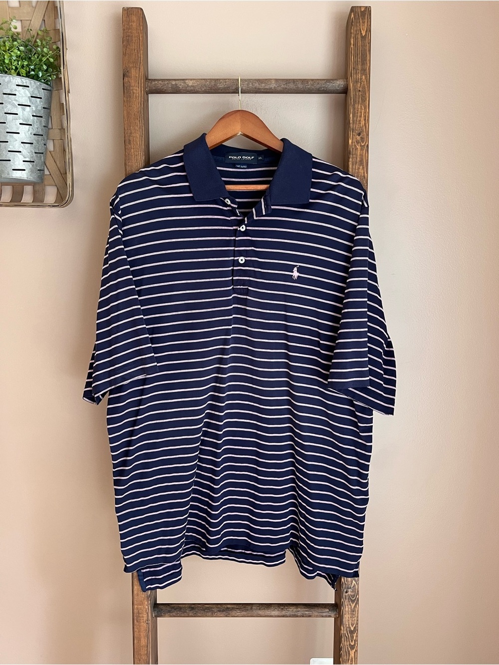 Polo by Ralph Lauren Navy and Pink Stripe Polo Golf Shirt